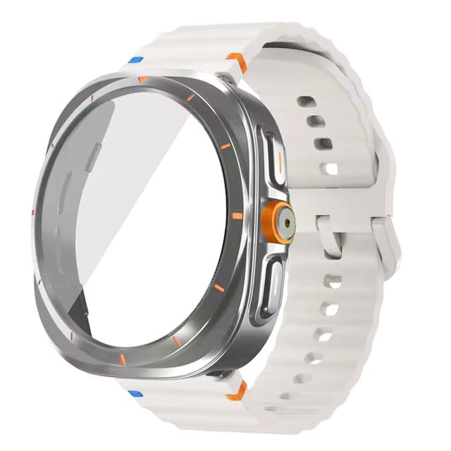 Meyaar Case+Strap for Samsung Galaxy Watch 7/6 44mm Silicone Band Tempered Glass Film Protective Case Upgrade Galaxy 6/7 to Ultra 47mm