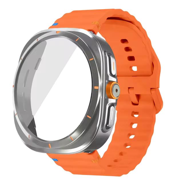 Meyaar Case+Strap for Samsung Galaxy Watch 7/6 44mm Silicone Band Tempered Glass Film Protective Case Upgrade Galaxy 6/7 to Ultra 47mm