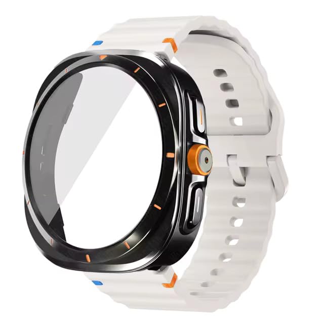 Meyaar Case+Strap for Samsung Galaxy Watch 7/6 44mm Silicone Band Tempered Glass Film Protective Case Upgrade Galaxy 6/7 to Ultra 47mm