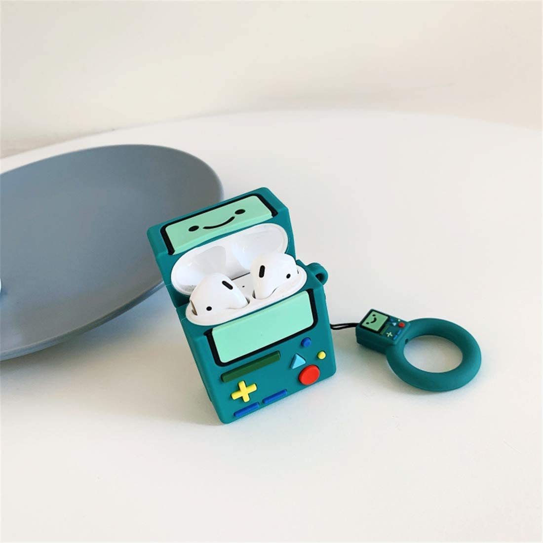 Meyaar Silicon Case Cover with Carabiner Hook for AirPods 1 & 2 (Teal Switch-Green)