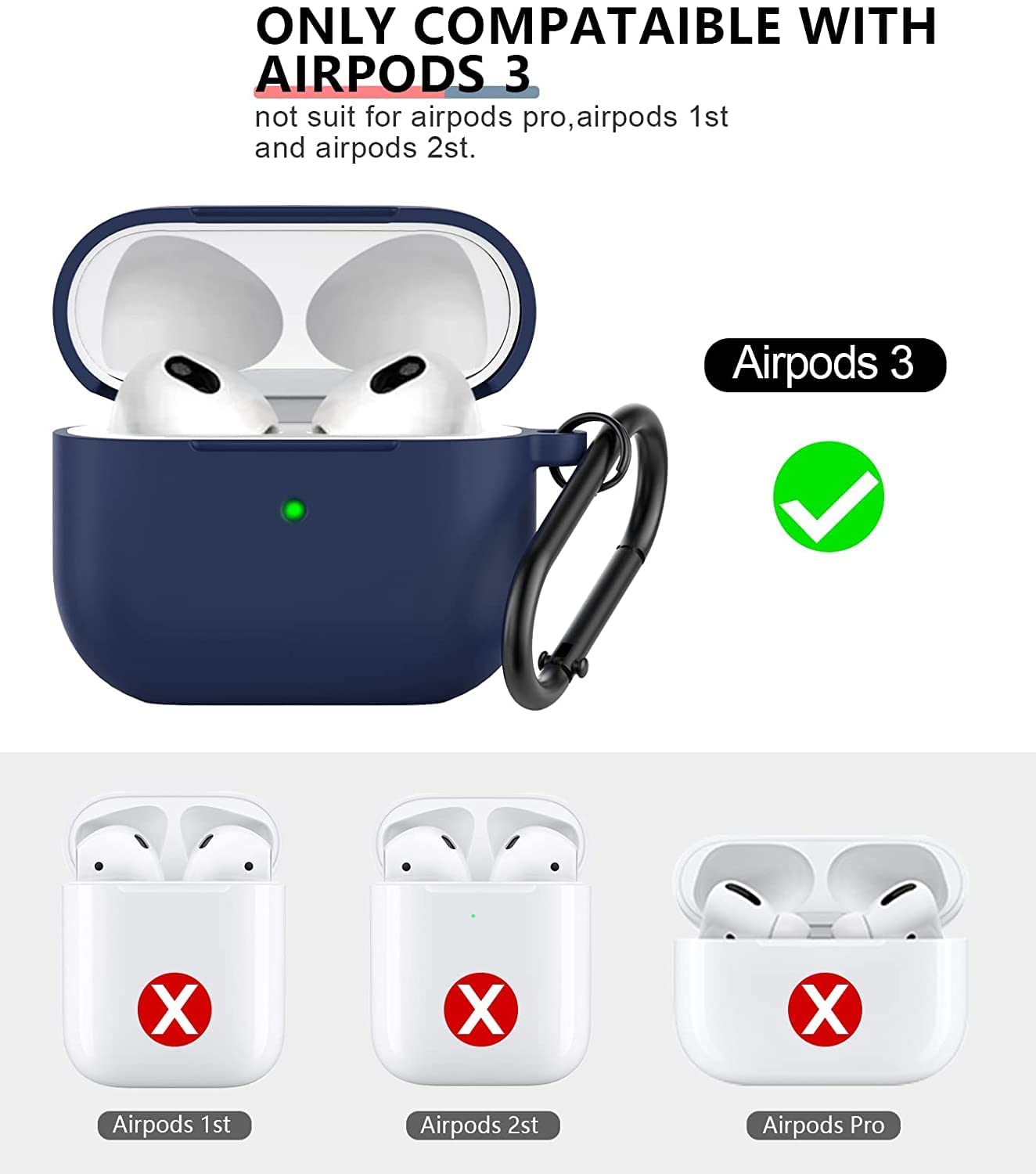 Meyaar Silicone Basic Cover Compatible with Airpods 3rd Generation Case (2021) With Metal Hook