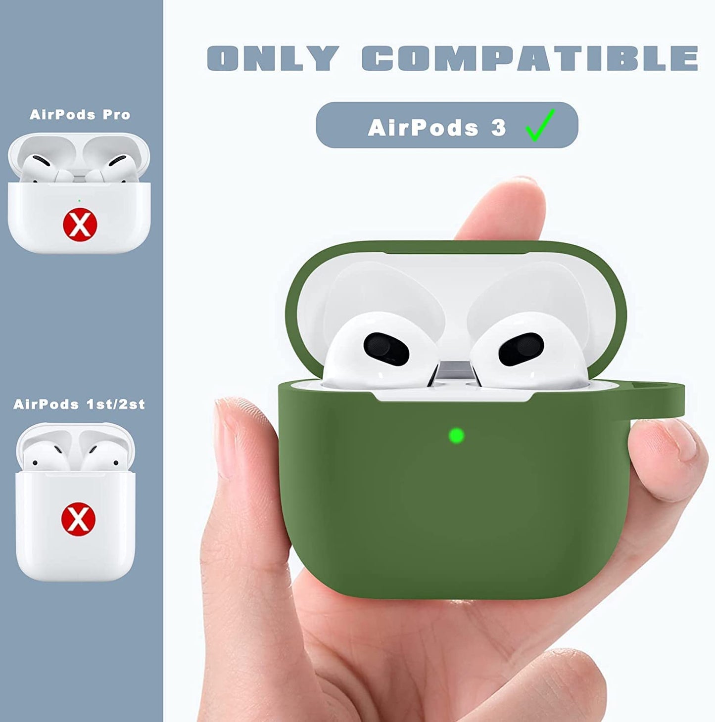 Meyaar Silicone Basic Cover Compatible with Airpods 3rd Generation Case (2021) With Metal Hook
