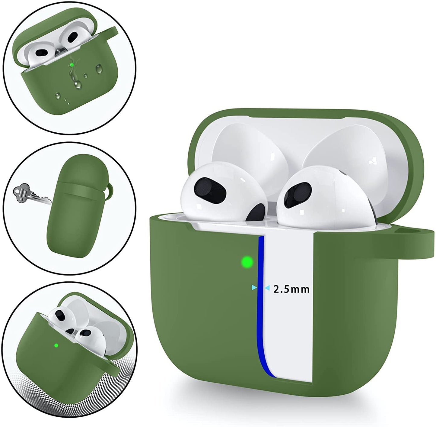 Meyaar Silicone Basic Cover Compatible with Airpods 3rd Generation Case (2021) With Metal Hook