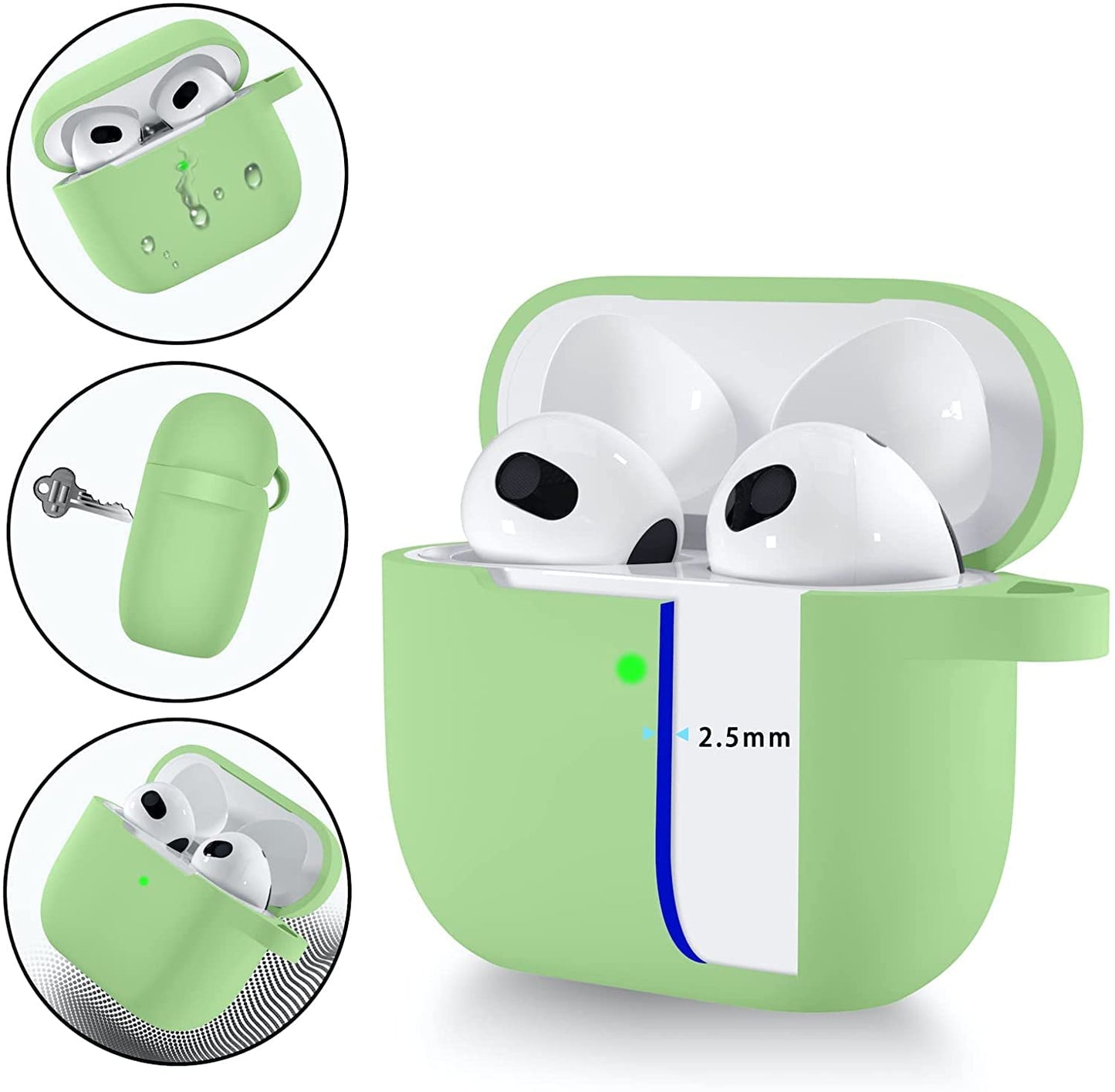 Meyaar Silicone Basic Cover Compatible with Airpods 3rd Generation Case (2021) With Metal Hook