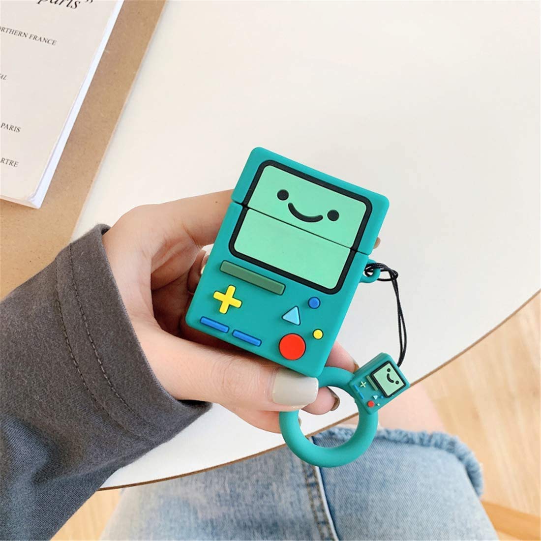 Meyaar Silicon Case Cover with Carabiner Hook for AirPods 1 & 2 (Teal Switch-Green)