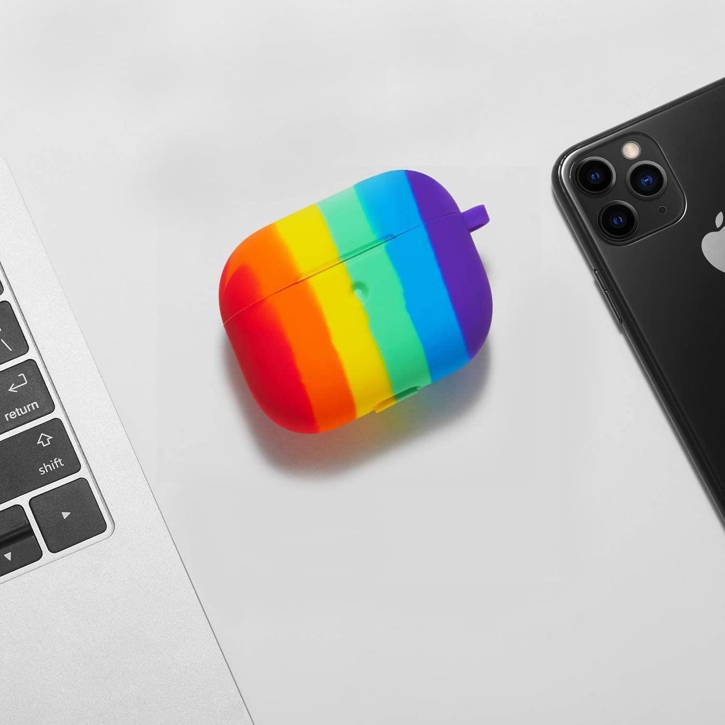 Meyaar Silicone Basic Cover Compatible with Airpods 3rd Generation Case (2021) With Metal Hook