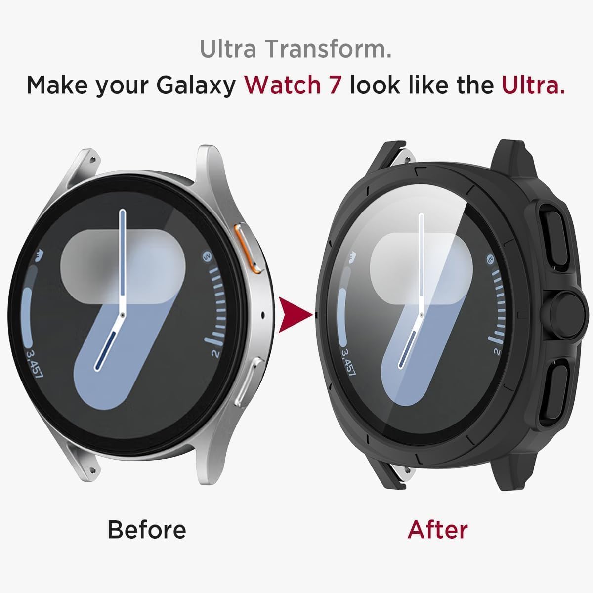 Meyaar Case+Strap for Samsung Galaxy Watch 7/6 44mm Silicone Band Tempered Glass Film Protective Case Upgrade Galaxy 6/7 to Ultra 47mm