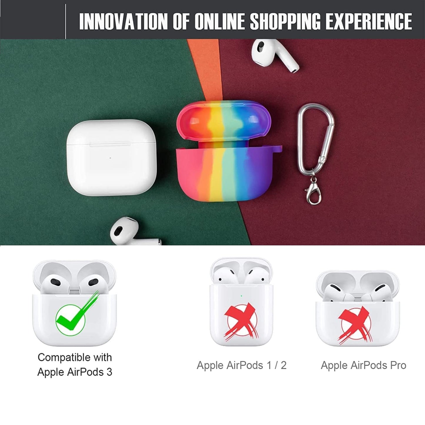 Meyaar Silicone Basic Cover Compatible with Airpods 3rd Generation Case (2021) With Metal Hook