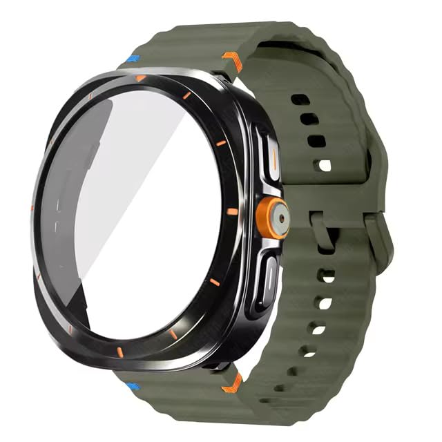 Meyaar Case+Strap for Samsung Galaxy Watch 7/6 44mm Silicone Band Tempered Glass Film Protective Case Upgrade Galaxy 6/7 to Ultra 47mm