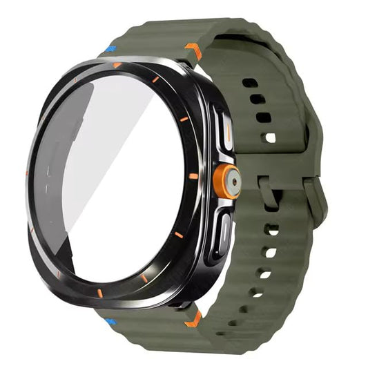 Meyaar Case+Strap for Samsung Galaxy Watch 7/6 44mm Silicone Band Tempered Glass Film Protective Case Upgrade Galaxy 6/7 to Ultra 47mm