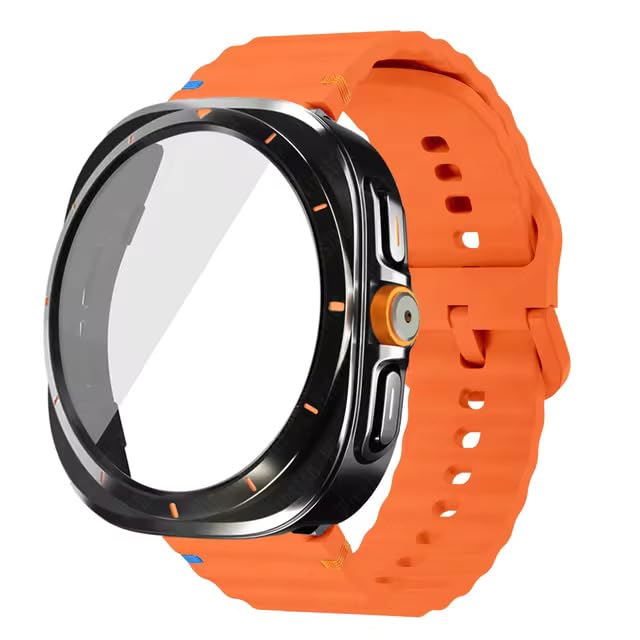 Meyaar Case+Strap for Samsung Galaxy Watch 7/6 44mm Silicone Band Tempered Glass Film Protective Case Upgrade Galaxy 6/7 to Ultra 47mm
