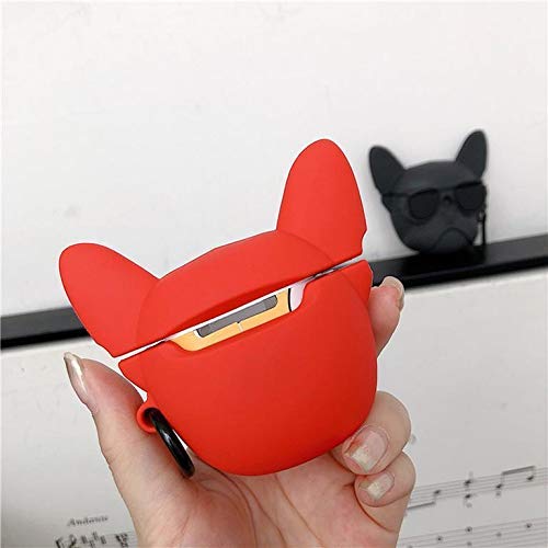 Meyaar Silicon Case Cover with Carabiner Hook for AirPods 1 & 2 (Red Dog)