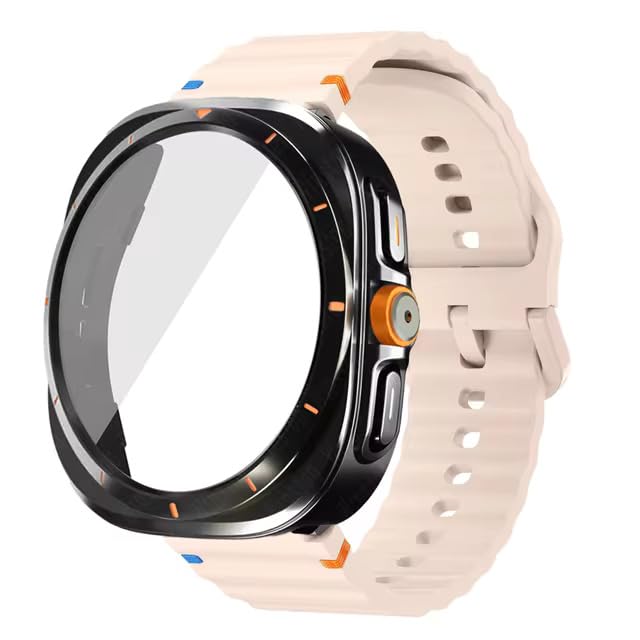 Meyaar Case+Strap for Samsung Galaxy Watch 7/6 44mm Silicone Band Tempered Glass Film Protective Case Upgrade Galaxy 6/7 to Ultra 47mm