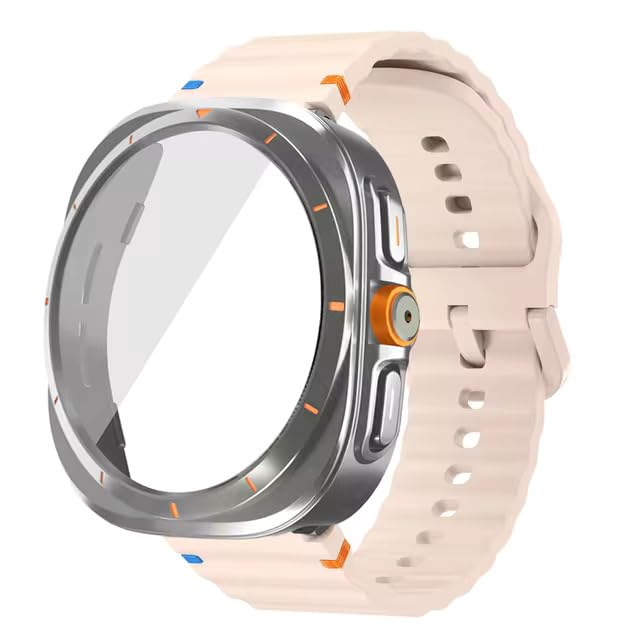 Meyaar Case+Strap for Samsung Galaxy Watch 7/6 44mm Silicone Band Tempered Glass Film Protective Case Upgrade Galaxy 6/7 to Ultra 47mm