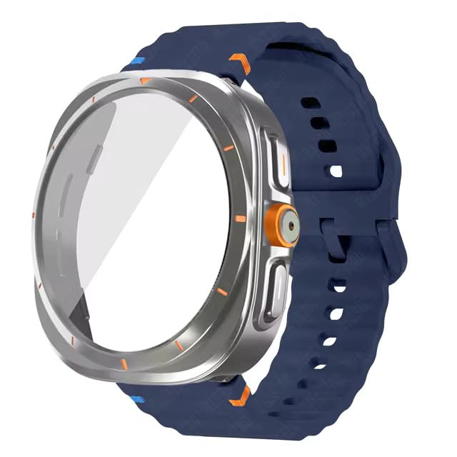 Meyaar Case+Strap for Samsung Galaxy Watch 7/6 44mm Silicone Band Tempered Glass Film Protective Case Upgrade Galaxy 6/7 to Ultra 47mm