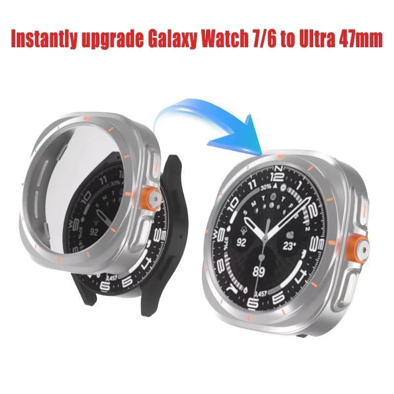 Meyaar Case+Strap for Samsung Galaxy Watch 7/6 44mm Silicone Band Tempered Glass Film Protective Case Upgrade Galaxy 6/7 to Ultra 47mm