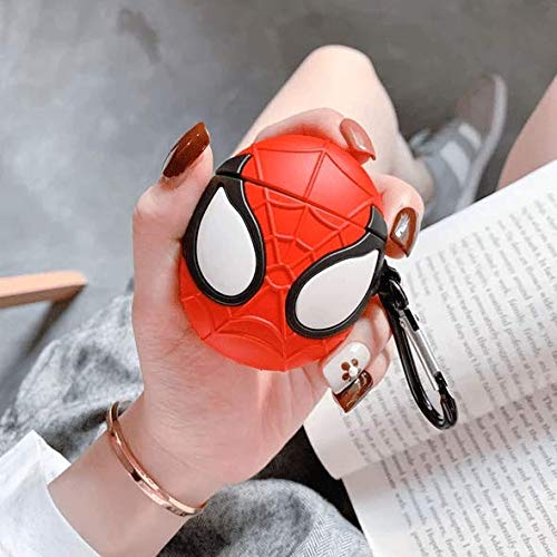 Meyaar Silicone Case with Keychain, Designed for Apple AirPods 1 & 2 Only (Not For Any Other Model) (Airpods Not Included) (Spider-Man (Red))