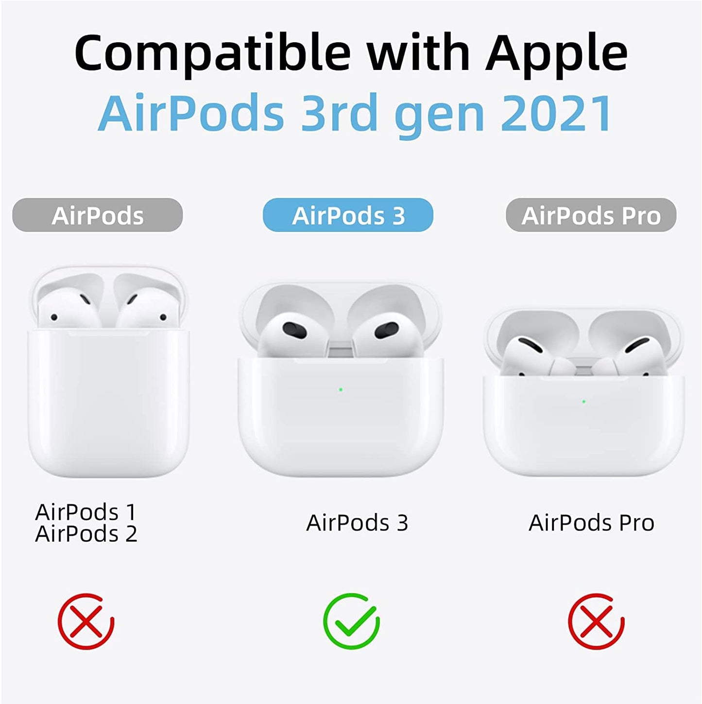 Meyaar Silicone Basic Cover Compatible with Airpods 3rd Generation Case (2021) With Metal Hook