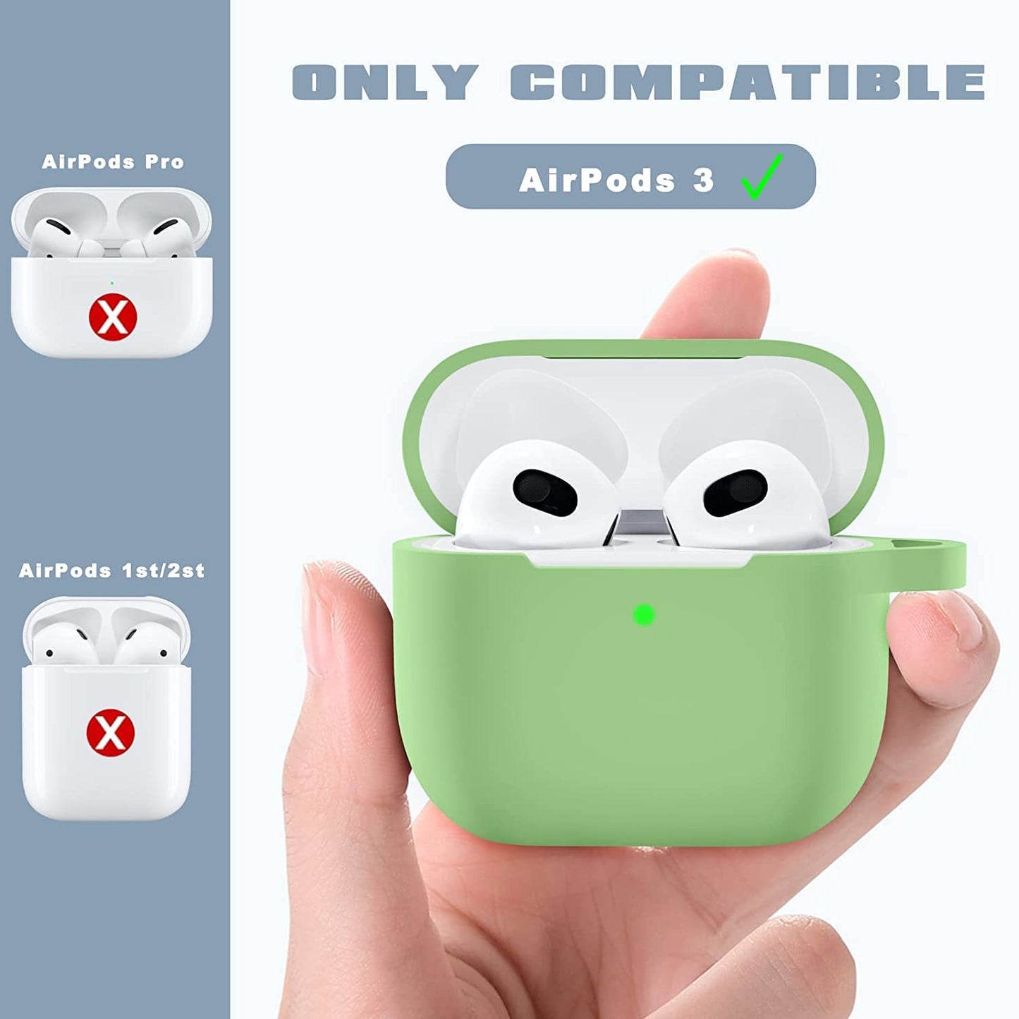 Meyaar Silicone Basic Cover Compatible with Airpods 3rd Generation Case (2021) With Metal Hook