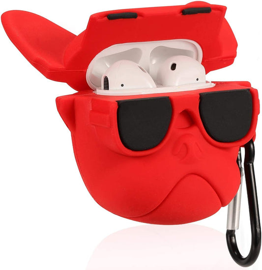 Meyaar Silicon Case Cover with Carabiner Hook for AirPods 1 & 2 (Red Dog)