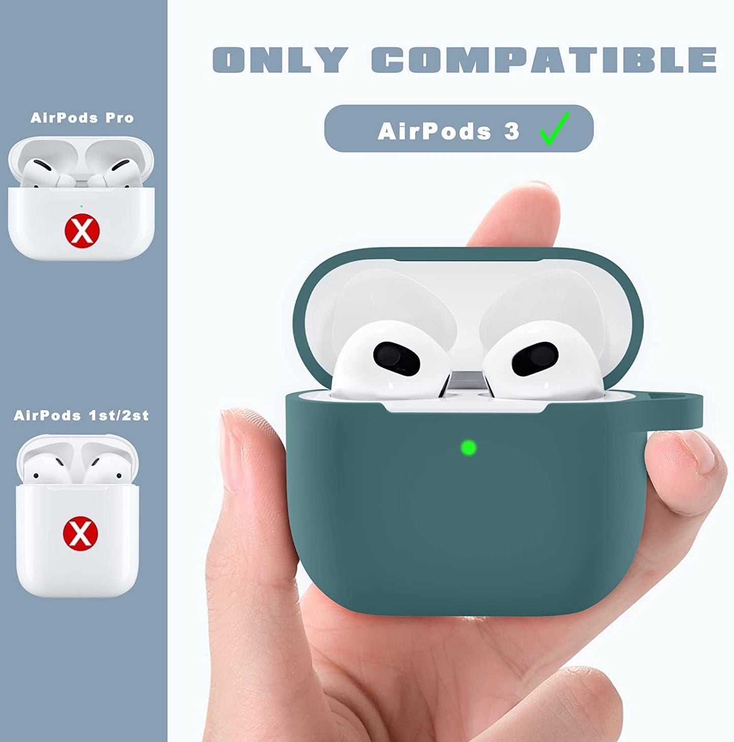 Meyaar Silicone Basic Cover Compatible with Airpods 3rd Generation Case (2021) With Metal Hook
