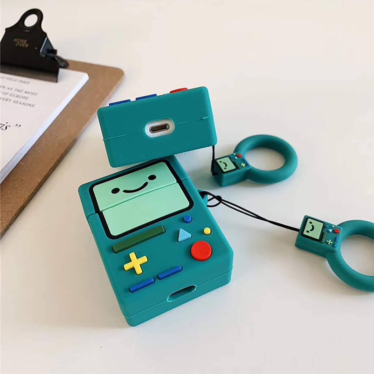 Meyaar Silicon Case Cover with Carabiner Hook for AirPods 1 & 2 (Teal Switch-Green)