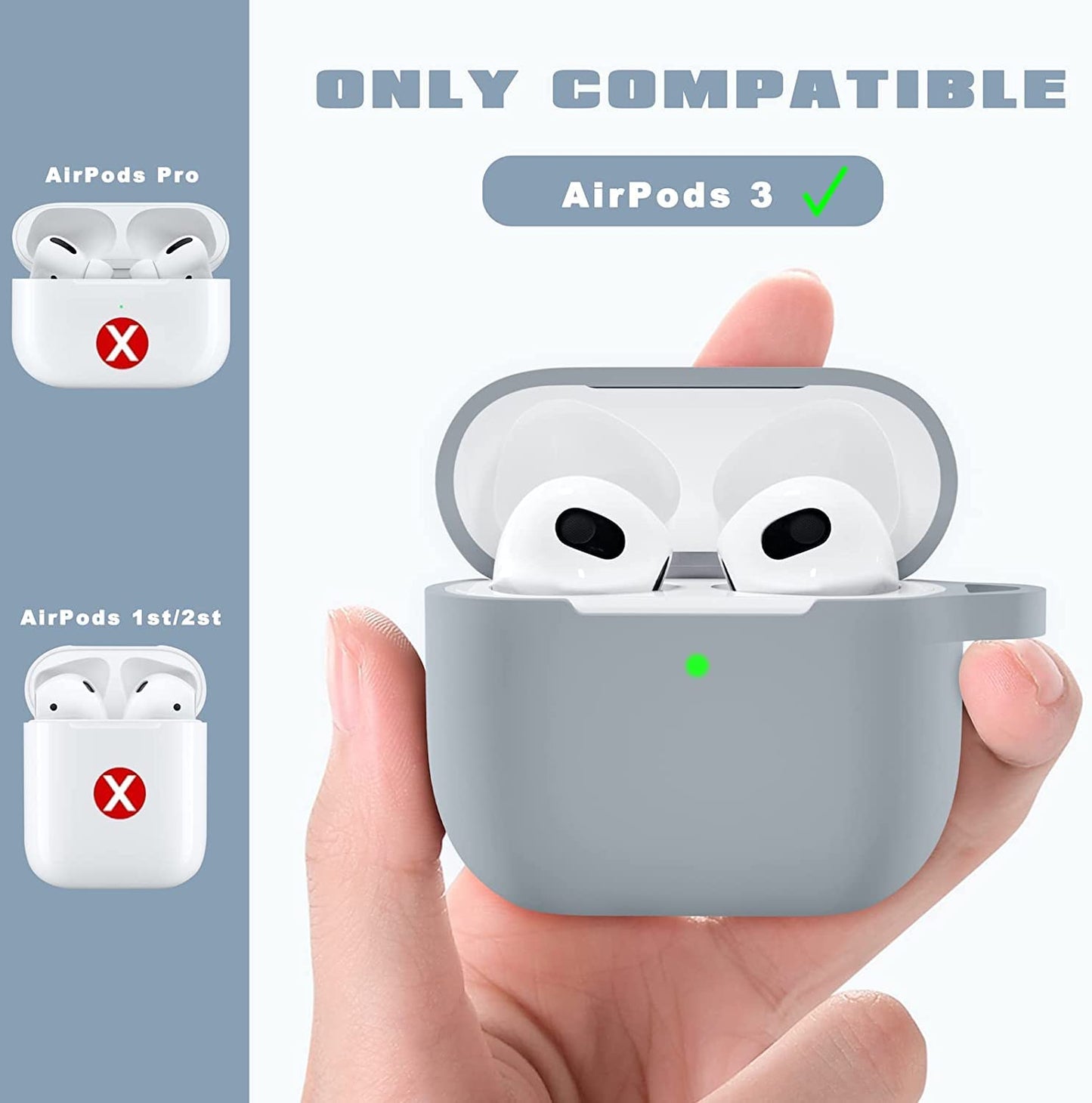 Meyaar Silicone Basic Cover Compatible with Airpods 3rd Generation Case (2021) With Metal Hook