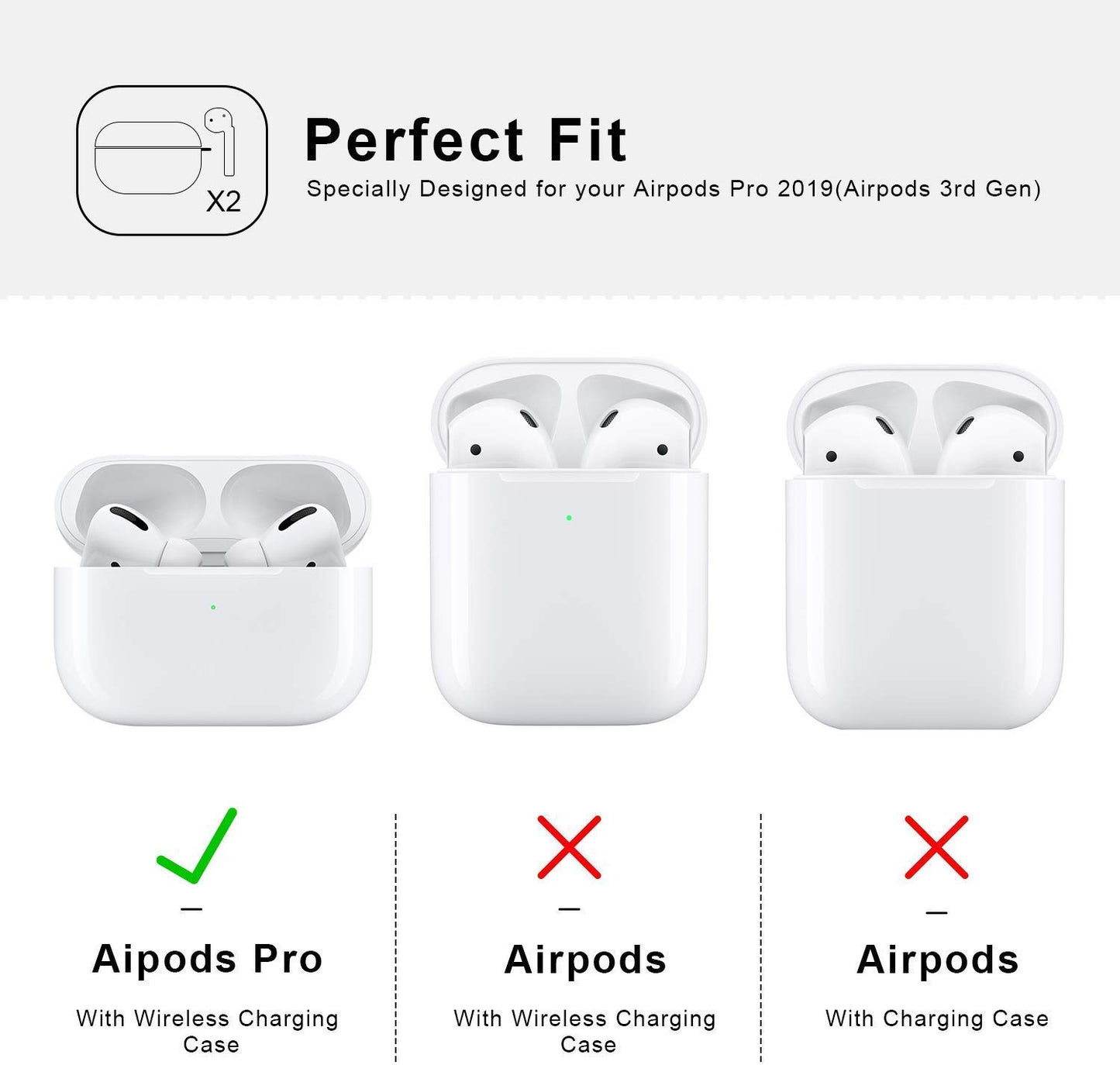 Meyaar Silicone Fit Back Cover Case [Version 2] Designed for AirPods Pro Case (2019) (Grey)