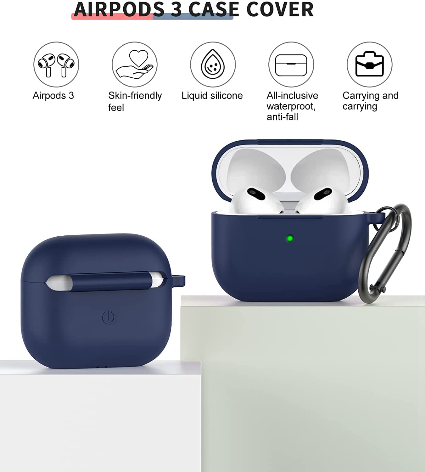 Meyaar Silicone Basic Cover Compatible with Airpods 3rd Generation Case (2021) With Metal Hook