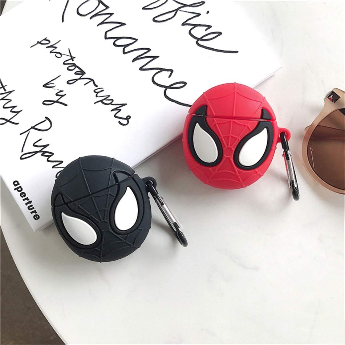 Meyaar Silicone Case with Keychain, Designed for Apple AirPods 1 & 2 Only (Not For Any Other Model) (Airpods Not Included) (Spider-Man (Red))