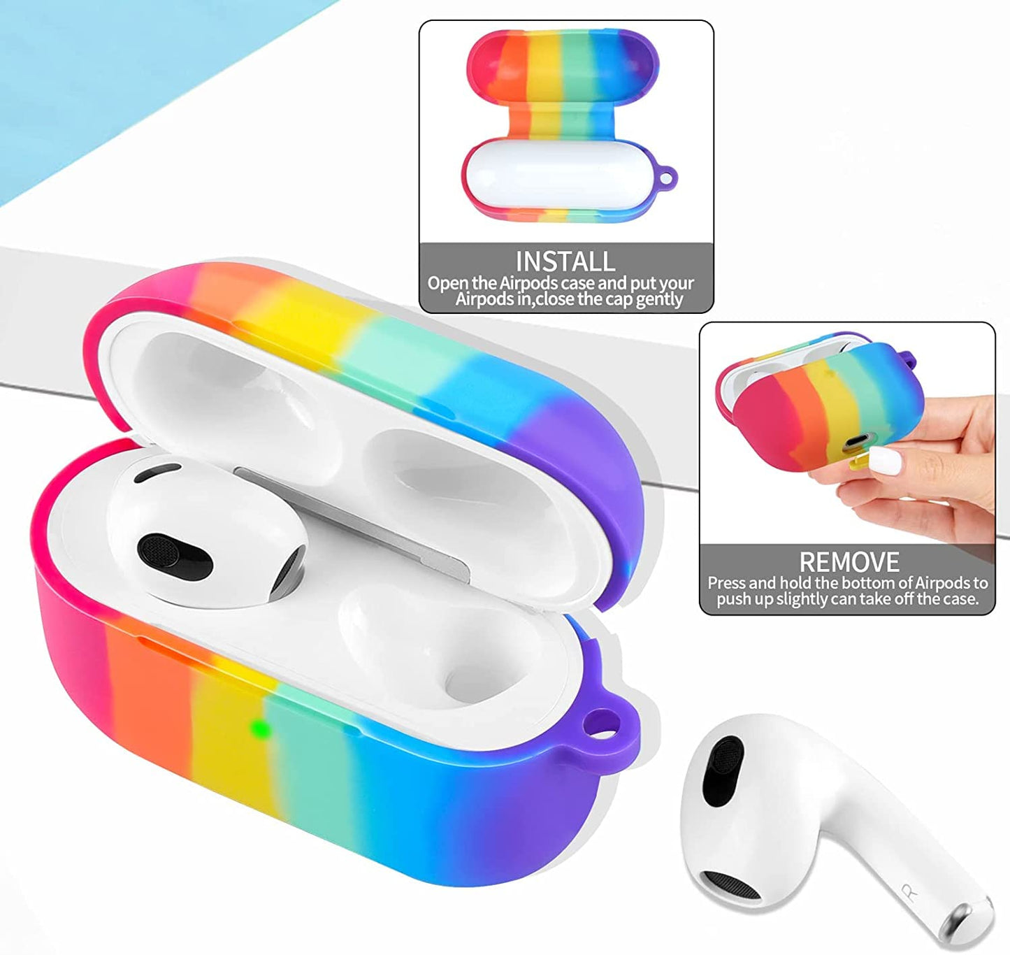 Meyaar Silicone Basic Cover Compatible with Airpods 3rd Generation Case (2021) With Metal Hook