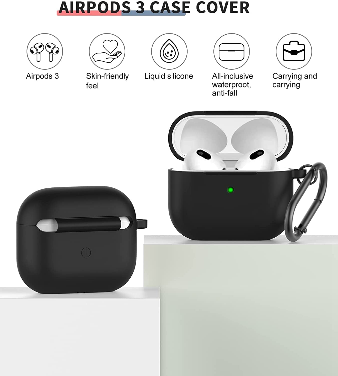 Meyaar Silicone Basic Cover Compatible with Airpods 3rd Generation Case (2021) With Metal Hook