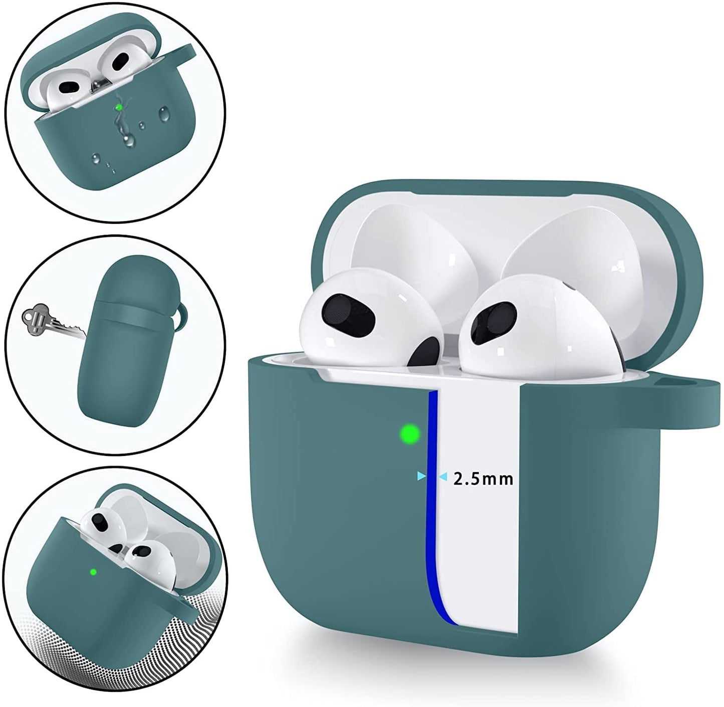 Meyaar Silicone Basic Cover Compatible with Airpods 3rd Generation Case (2021) With Metal Hook