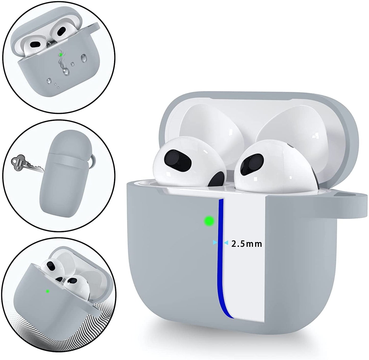 Meyaar Silicone Basic Cover Compatible with Airpods 3rd Generation Case (2021) With Metal Hook