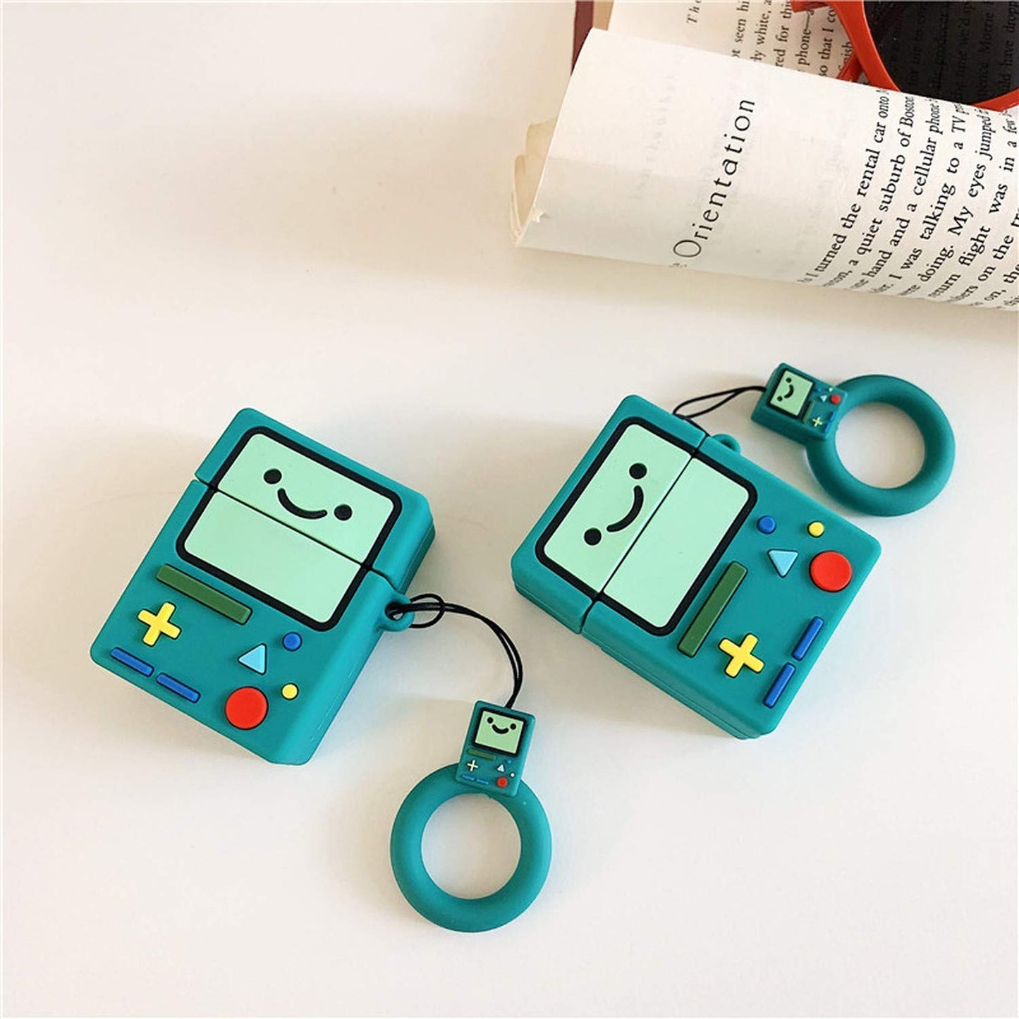 Meyaar Silicon Case Cover with Carabiner Hook for AirPods 1 & 2 (Teal Switch-Green)