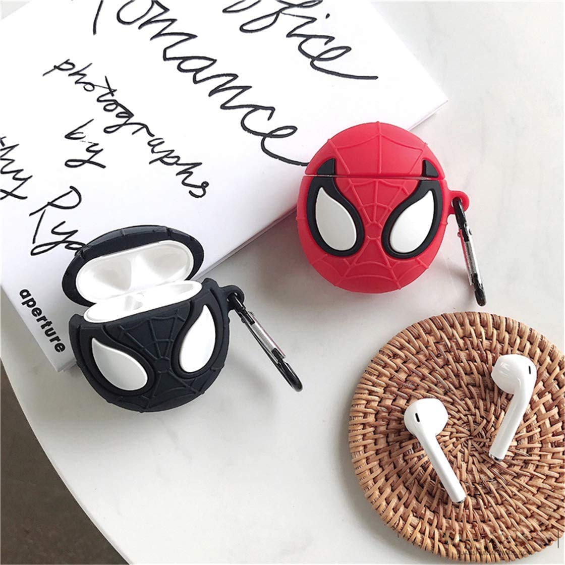 Meyaar Silicone Case with Keychain, Designed for Apple AirPods 1 & 2 Only (Not For Any Other Model) (Airpods Not Included) (Spider-Man (Red))